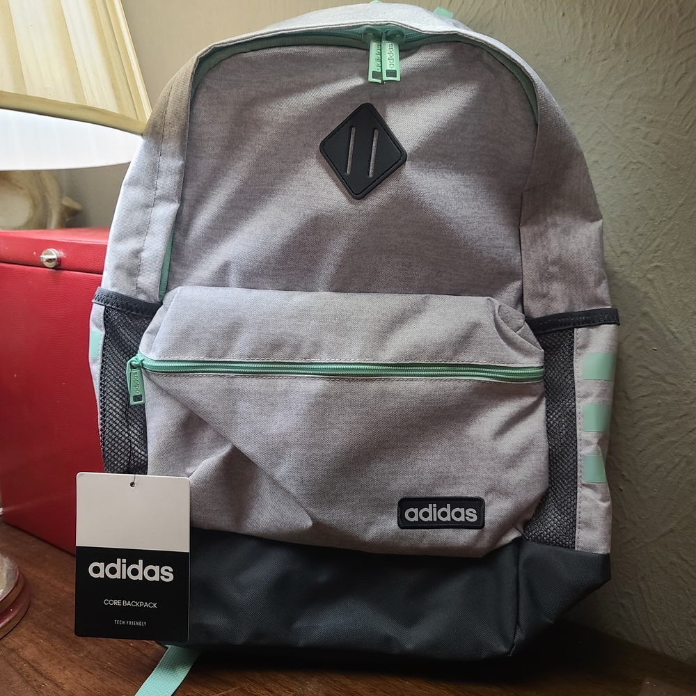 Adidas Core Backpack  Gray & Black w/ Teal Accents NWT
